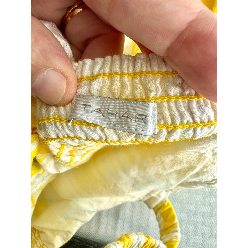 Tahari Girls Yellow White Stripe Metallic Sundress Smocked Back Cutout Bow Tie - Picture 2 of 11